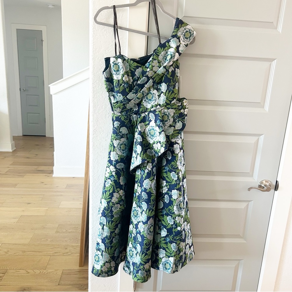 NWT Theia Tatum Floral Peplum A Line Midi Dress - Picture 3 of 6